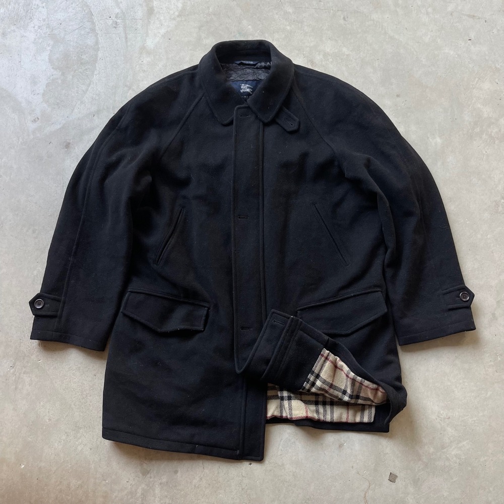Burberry London Mens Wool Car Coat Black Nova Check Lining Made in Italy